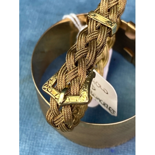 661 - Henry Griffiths & Sons Front and Back rolled gold buckle bracelet with engine turned design along wi... 