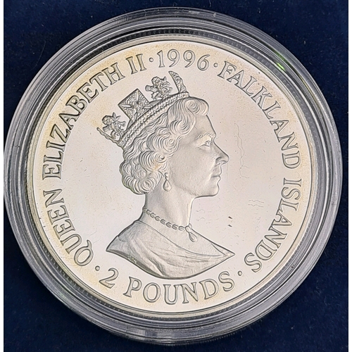 733 - Kings and Queens of Great Britain 1996 Falkland Islands Henry VIII and Elizabeth I Silver Proof £2 c... 