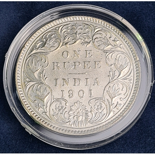 734 - Historic Coins of the British Empire 917 Silver India one Rupee coin, 11.6g, encapsulated with certi... 