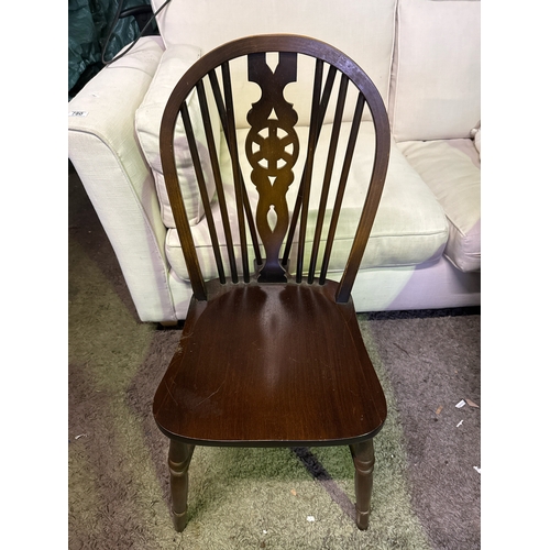 790 - 5 stick back and 2 complimentary wheel back farmhouse style dining chairs