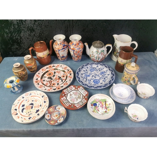 912 - An interesting Lot of oriental style ceramics inc unusual teapots, vases and plates