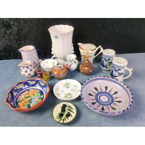 920 - Super Lot of ceramic items inc striking Wade vase, Alfred Meakin jug, Delft mugs and more