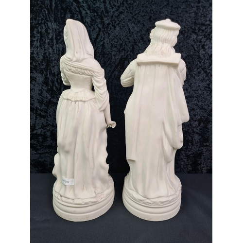 11 - Pair of Parian figurines in the European style, approx 24cm tall, no maker’s marks (female figure a/... 