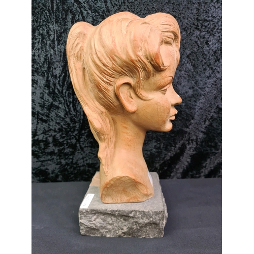 16 - Mid-century plaster bust of a young girl on Italian Lavastone base by Giuseppe Carli, 33cm tall (inc... 