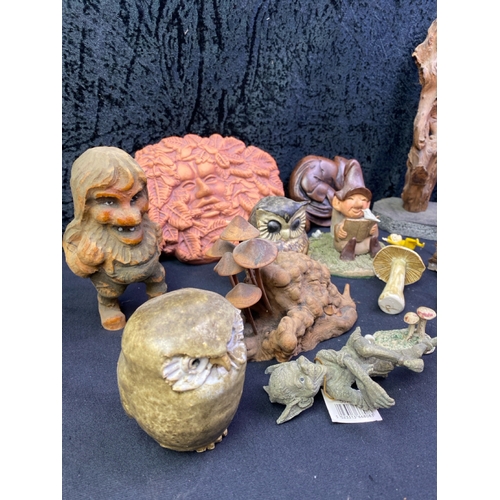 268 - Superb collection of mystical woodland items inc wooden carved mushrooms and toadstools, trolls etc