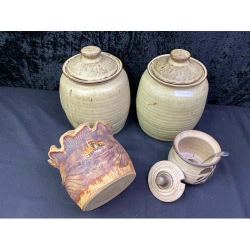 282 - Set of Tremar brown stoneware kitchen pots inc Self Raising and Plain Flour pots