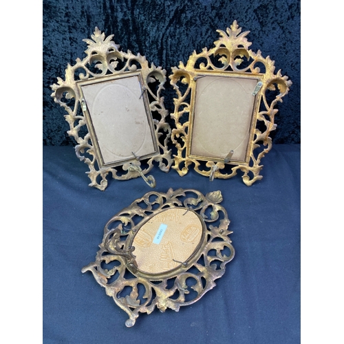 293 - 3 super antique decorative brass photo frames, with early portrait photos H30cm approx