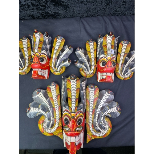 304 - 3 fabulously colourful wooden Asian masks