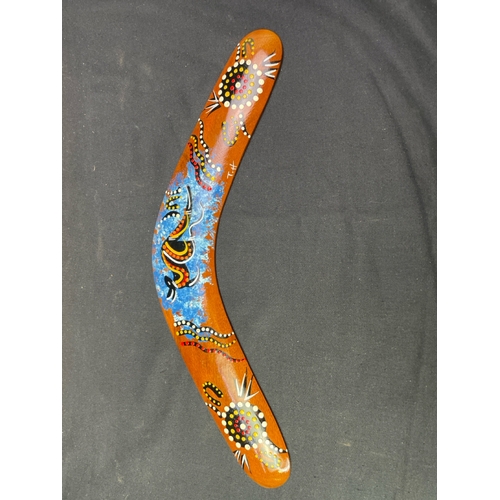 306 - Genuine hand made, hand decorated boxed traditional Australian Boomerang. This item has a no return ... 