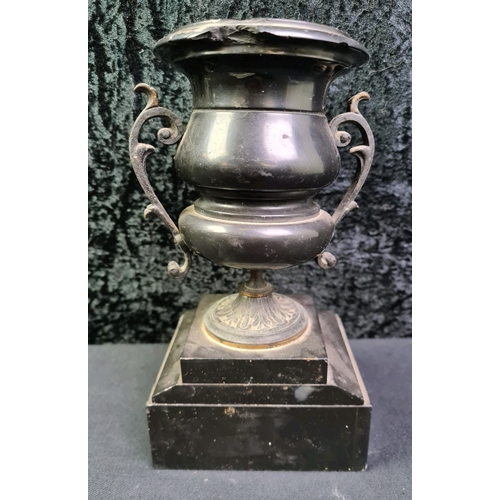 35 - Vintage marble urn with metal fitting (a/f), 22cm tall