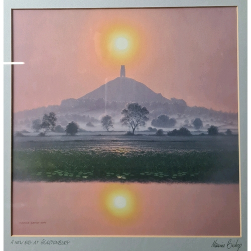 37 - Framed photographic signed print entitled ‘A New Day at Glastonbury’ by Maurice Bishop, frame measur... 