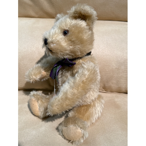 377 - Mohair golden fur teddy bear with growler and stitched nose, no makers marks, 35cm ear to paw, possi... 