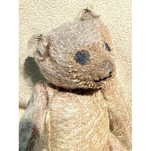 382 - Antique miniature mohair teddy bear, 15cm ear to paw