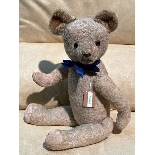 394 - Vintage / antique teddy bear with mohair fur, shaved muzzle, replaced pads, stitched nose, articulat... 