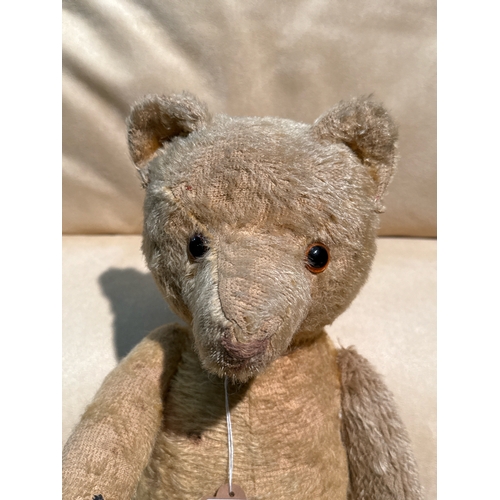 395 - Vintage / antique teddy bear with mohair fur, elongated muzzle, leather pads (three replaced), stitc... 