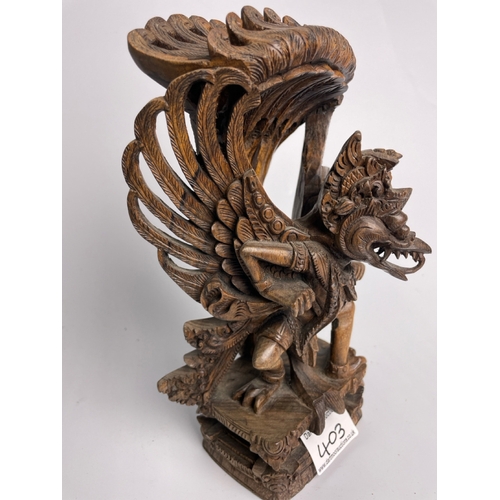 403 - Intricate Eastern wooden carving possibly deputing Garuda,  the mount of Vishnu and symbol connected... 