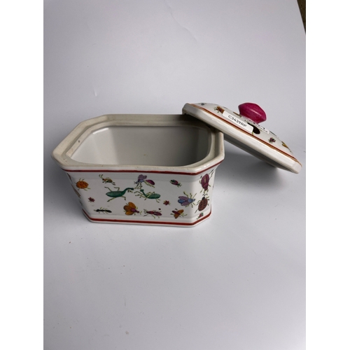 419 - Oriental / Japanese lidded rectangular porcelain dish with insect / bug design