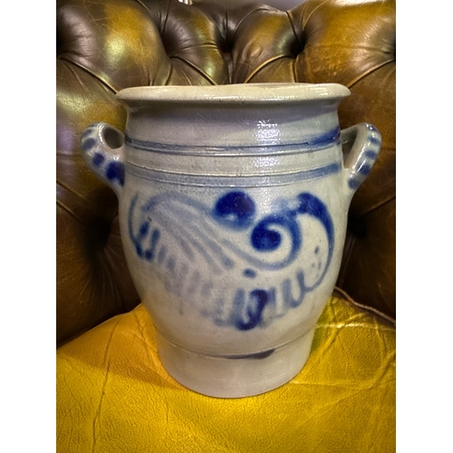 438 - A second distinctive  blue on grey, salt glazed German Westerwald Stoneware rumtopf or storage jar