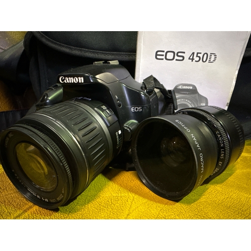 440 - A Canon EOS 450D camera with 18-55mm EFS lens, a Tamron 70-300mm lens, and a Tamron AF 55-200 lens w... 