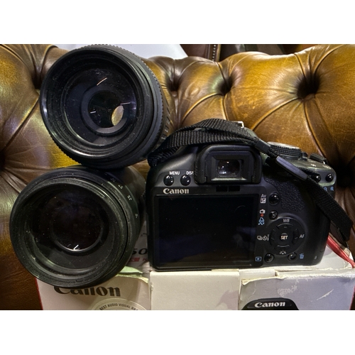 441 - Canon EOS 500D digital camera with box, cables, battery and three lenses - canon 18-55mm, Tamron 55-... 