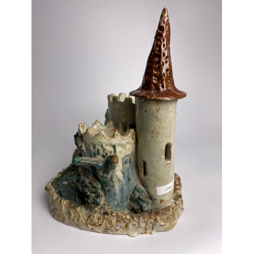 452 - Fantastic ceramics sculpture of moated castle with turrets a/f