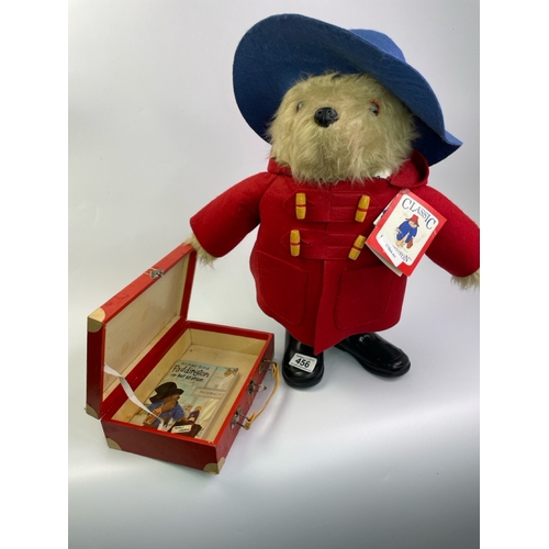 456 - 1998 Paddington Bear with felt red coat, blue cat and black wellies made by Eden (small hole and mar... 