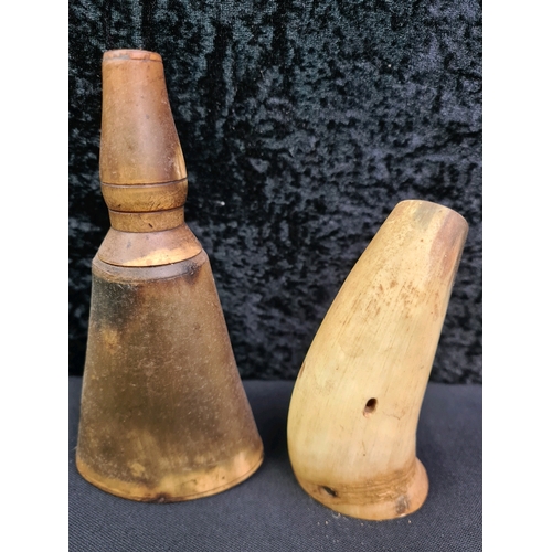 46 - Two horn powder flasks (one with no stopper)