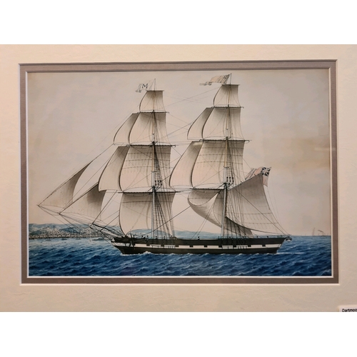 466 - Framed print of a sailing ship under full sail. Measuring approx 33.5cm high and 42cm wide.