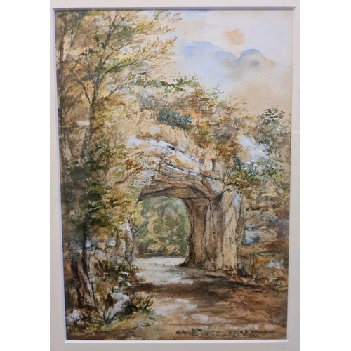 473 - Framed watercolour painting of a rocky tunnel, signed and dated Dean Thompson 1864. Measuring approx... 