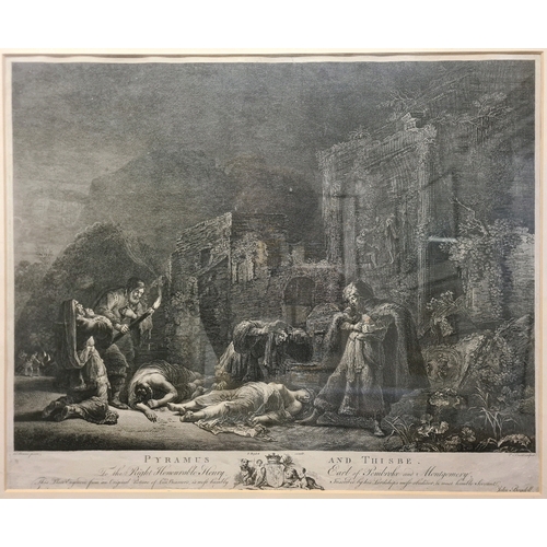 478 - Framed engraving plate print entitled ‘Pyramus and Thisbe’ from a painting by Leon Bramers, engraved... 