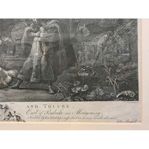 478 - Framed engraving plate print entitled ‘Pyramus and Thisbe’ from a painting by Leon Bramers, engraved... 