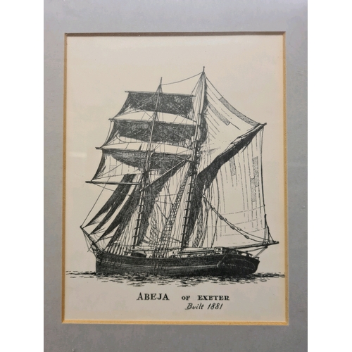 480 - Four framed sailing boat / ship prints - ‘Encourage, Buchanan Big Sloop Class’, ‘Abraham of Exeter, ... 