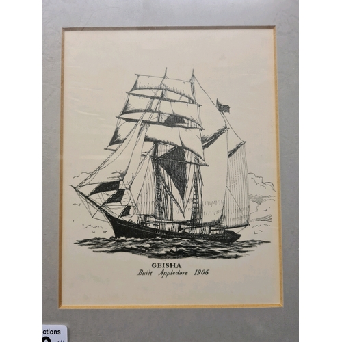 480 - Four framed sailing boat / ship prints - ‘Encourage, Buchanan Big Sloop Class’, ‘Abraham of Exeter, ... 