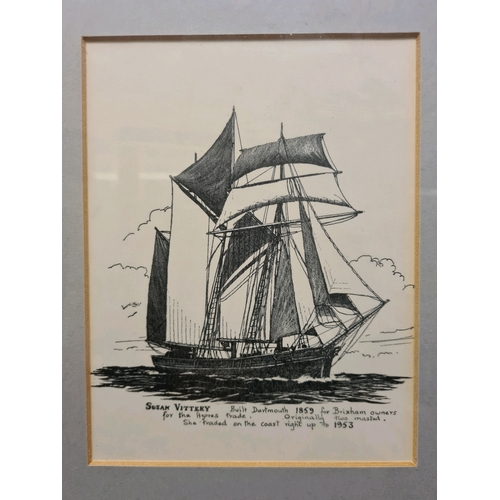 480 - Four framed sailing boat / ship prints - ‘Encourage, Buchanan Big Sloop Class’, ‘Abraham of Exeter, ... 