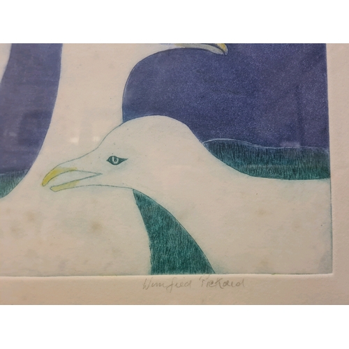 484 - Limited edition 14/75 coloured etching entitled ‘Seagulls in Cornwall’ by Winifred Pickard (1908-199... 