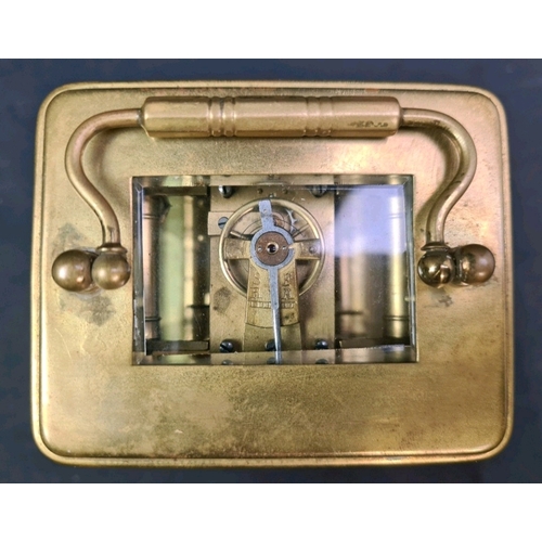 49 - Emanuel, Southampton French made brass carriage clock with key in glass fronted carry case