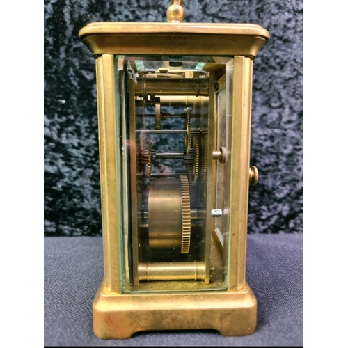 49 - Emanuel, Southampton French made brass carriage clock with key in glass fronted carry case