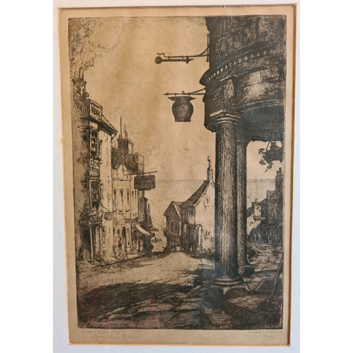 490 - Framed etching entitled ‘Down to the Sea, Lyme Regis, Dorset’ Indistinctly signed by the artist (Wil... 