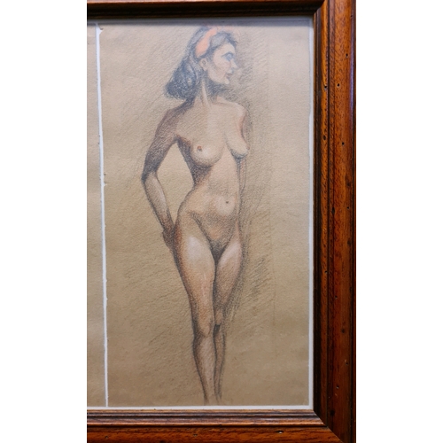 495 - Two framed pencil drawings of female nude figures. Measuring approx 33.5cm high and 35cm wide.