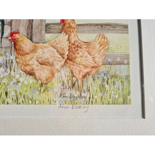 497 - Framed limited edition signed print of a cockerel and chickens by Ann Blockley. Measuring approx 40.... 