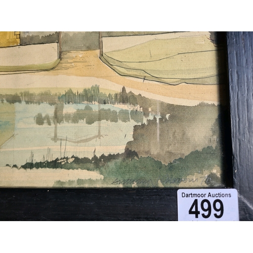 499 - Framed watercolour painting of Fristo. Church, Sussex. Signed Anthony J. Sherwin. Measuring approx 3... 