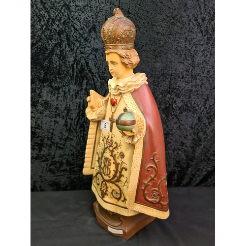 5 - Large pottery infant / child of Prague religious church statue, 51cm tall