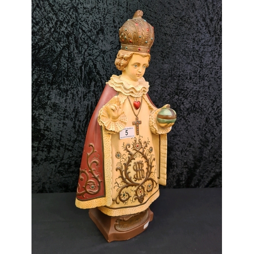 5 - Large pottery infant / child of Prague religious church statue, 51cm tall