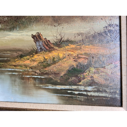 500 - Framed oil on canvas painting of a wooden stream, signed ‘Chapman’. Measuring approx 73cm high and 1... 