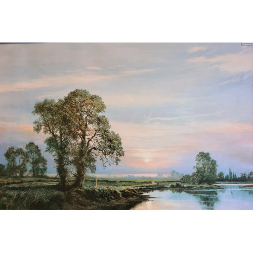 501 - Large framed print of a countryside lake scene in good gilt frame. Measuring approx 66cm high and 91... 