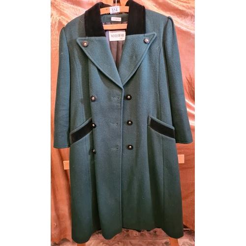 514 - Windsor long wool ladies coat in British Racing Green with black velvet collar