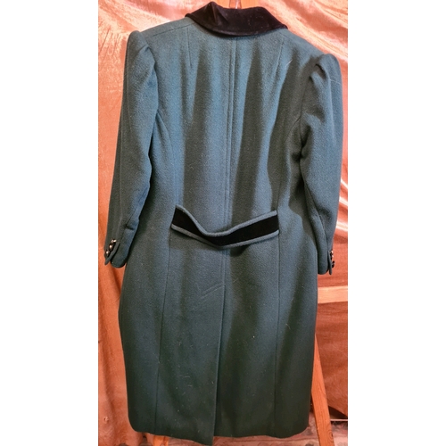 514 - Windsor long wool ladies coat in British Racing Green with black velvet collar