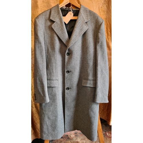 525 - Beautifully lined Gibson, London men’s tweed jacket, size 42” and a full length wool herringbone ove... 