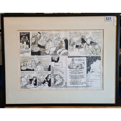 531 - Framed original pen and ink ‘It’s a Girl’ artwork by Posy Simmonds, dated 1981. Measuring approx 48c... 