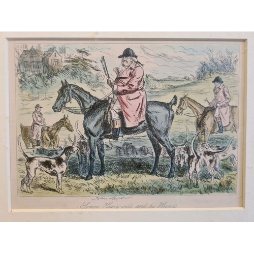 539 - Pair of antique 19th Century etching prints of hunting scenes by John Leech. Both measuring approx 2... 